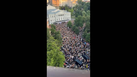 Protesters rally against anti-corruption law near Franka Theater in Kyiv, Ukraine