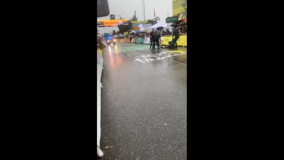 Unauthorized cyclist stopped near Tour de France finish line in Valence, France