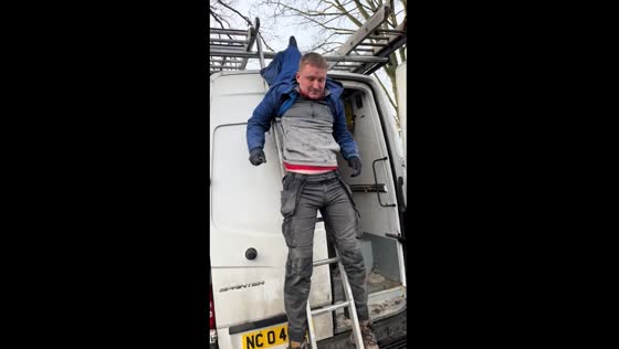 Close call and lots of laughs: roofers share video of mate stuck on ladder