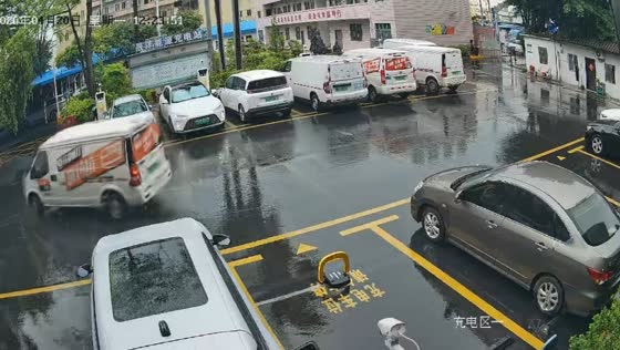 Minivan spins out of control in parking lot in Guangdong, China