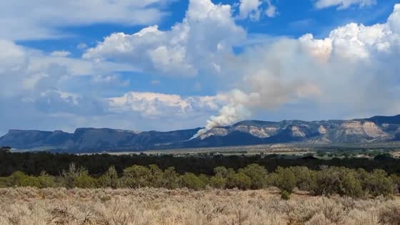 Fire near Mesa Verde National Park seen from Cortez, Colorado