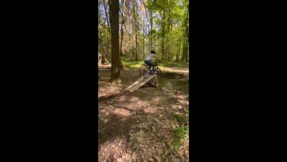 Cyclist attempts ramp stunt but falls short in Hungary
