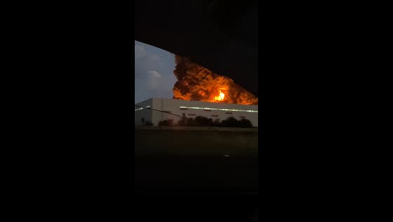 Thick smoke billows from burning warehouse in Nevinnomyssk, Russia