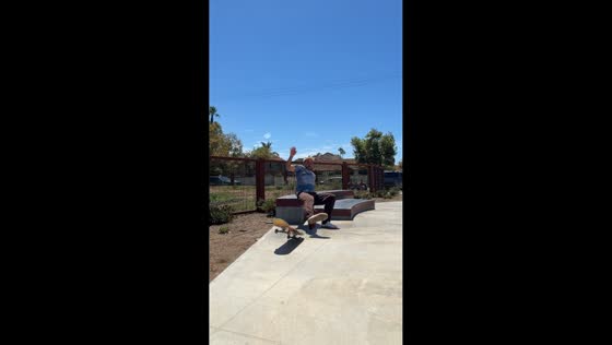 Skateboarder takes hard fall while attempting trick in San Juan Capistrano, USA