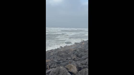 Powerful waves engulf stranded SUV during Storm Boelo in Rossnowlagh, Ireland
