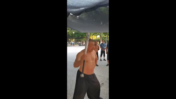Man tests head durability with baseball bat in Henan, China