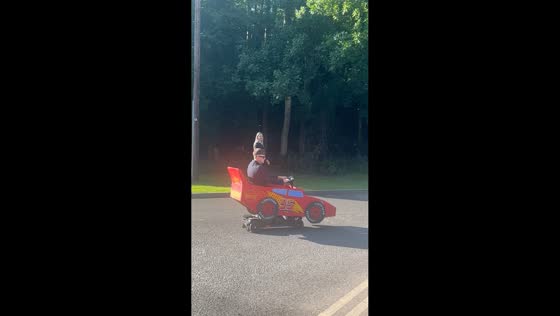 Lightning McQueen-themed mobility scooter delights onlookers in Blackpool, England