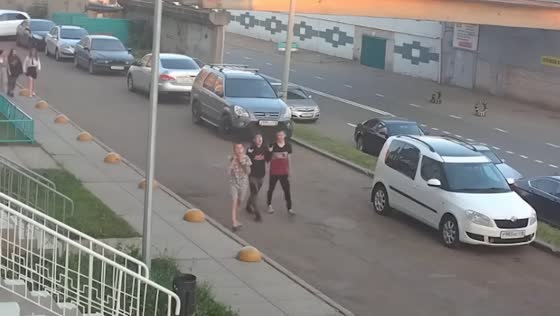 Teenager falls after kicking trash can while trying to impress girls in Naberezhnye Chelny, Russia