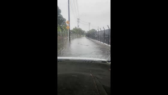 Torrential rain leaves roads submerged during Typhoon Dujuan in Chiba, Japan