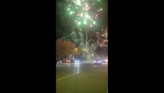 Fireworks flare uncontrollably on the road during New Year’s Eve in Shandong, China