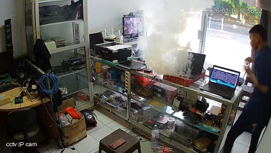 Laptop explodes inside shop in South Tangerang, Java, Indonesia