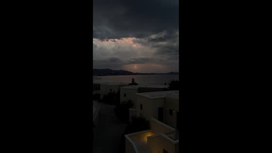 Lightning strikes over the sea as severe storm approaches Rhodes, Greece