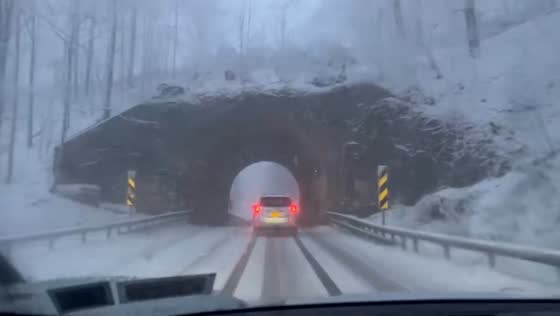 Heavy lake-effect snow reduces visibility in Marcellus, New York, USA