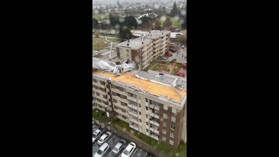 Severe windstorm blows roof off multi storey building in Temuco, Chile