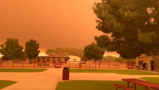 Orange sky at Riverside Preparatory Middle School due to nearby fires