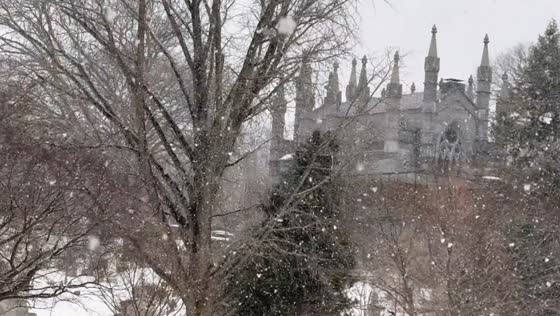Massive snowfall blankets the surroundings in Cambridge, Boston, USA