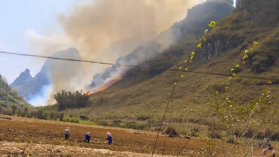 Wildfire burns hillside in Guangxi, China