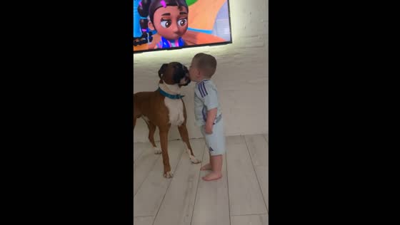 Toddler's mouth-licking moment with dog in Dalkeith