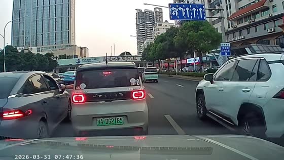 Driver helps fix mirror after being hit by car cutting in line in Guangxi, China