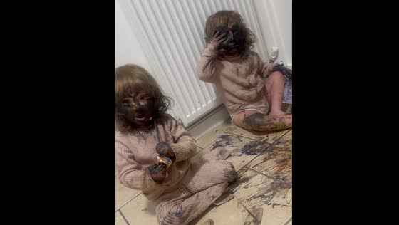 Children covered in color in Wrexham, UK