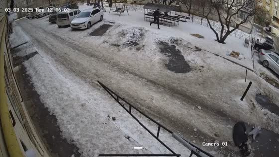 Woman injured by falling ice in Makhachkala, Dagestan, Russia