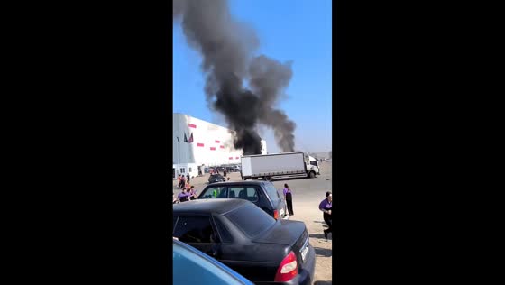 Fire breaks out at parking lot near Wildberries warehouse in Yekaterinburg, Russia