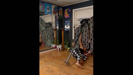 Pole dancing mishap: shattered window during sport routine