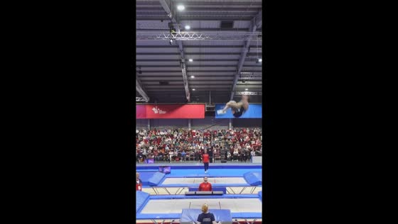 Gymnast falls off trampoline during British Championship in Telford, UK