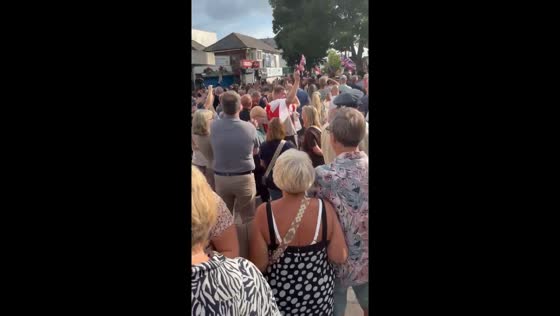 Anti-migrant protest over planned housing for asylum seekers in Waterlooville, England, UK