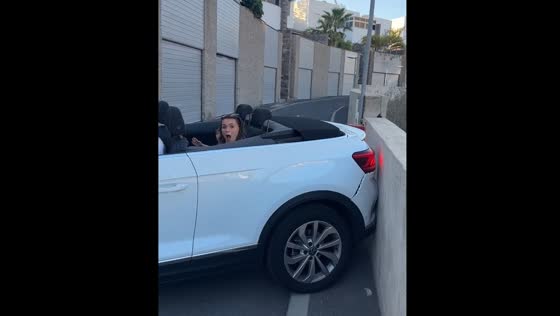 Driver crashes into wall while reversing in Adeje, Spain