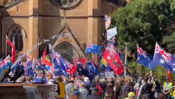 Freedom rally march in Hyde Park, Sydney, Australia