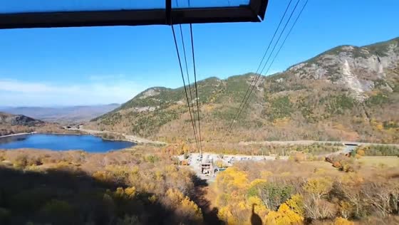 Stunning autumn aerial view from Cannon Mountain Tramway in New Hampshire, USA