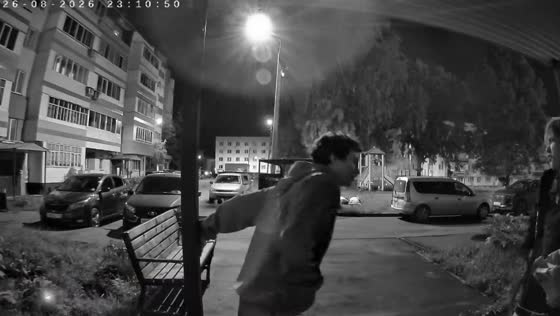 Man hilariously spins around pole before falling from doorstep in Nizhnekamsk, Russia
