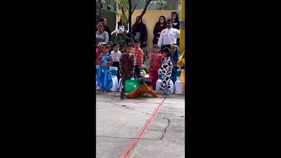 Child tumbles off chair after playful climbing in Mexico
