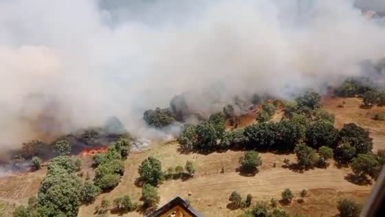 Helicopter footage shows expanding wildfire in Navaluenga, Ávila, Spain