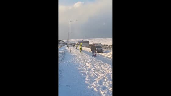 Heavy snowfall blankets Shetland Islands in Scotland, UK