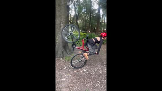 Bikers fall on second attempt down steep ramp in Mexico City, Mexico