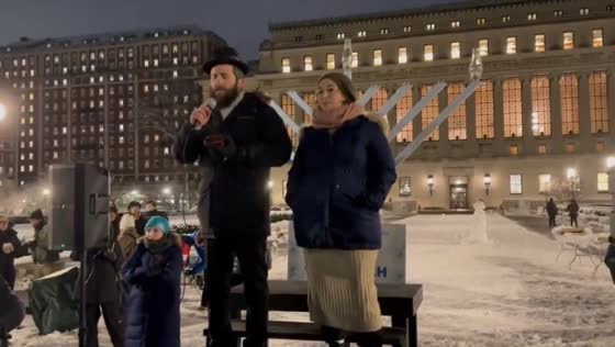 Menorah lighting brings students together at Columbia University in New York, USA