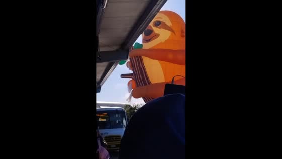 Giant sloth balloon inflated for festival in León, Guanajuato, Mexico