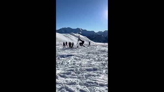 Skier fails 360 spin attempt in Savoie, France