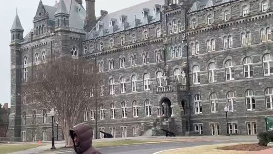Light snow falls at Georgetown University amid winter storm in Washington DC, USA