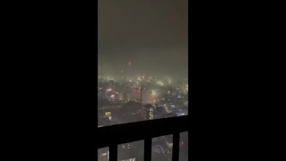 Fireworks light up sky for Chinese New Year in Vinh, Nghe An Province, Vietnam