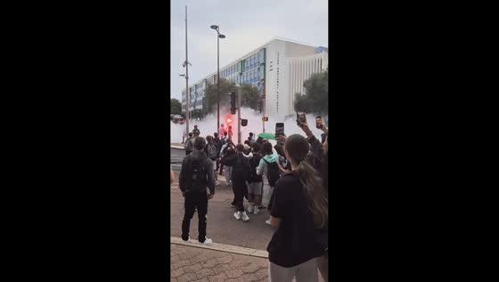 High school blockade turns chaotic as rubbish bins are set on fire in Antibes, France