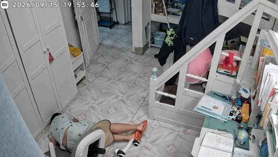 Boy takes unexpected tumble from swivel chair in Beijing, China