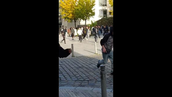 Mortar fireworks fired during student protest near University of Rouen in Mont-Saint-Aignan, France