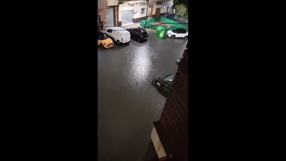 Heavy rainfall causes street flooding in Valencia, Spain