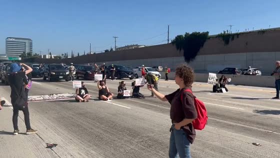 Protesters block 405 freeway in West Los Angeles calling for ceasefire in Gaza