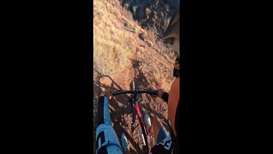 Mountain biker falls on steep rocky trail in Guaymas, Sonora, Mexico