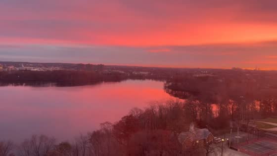 Stunning sunrise over Boston from Cambridge, Massachusetts, USA