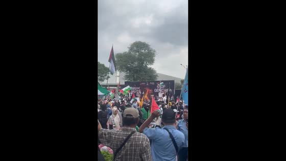 Protesters rally outside US Embassy calling for Palestine freedom in Jakarta, Indonesia